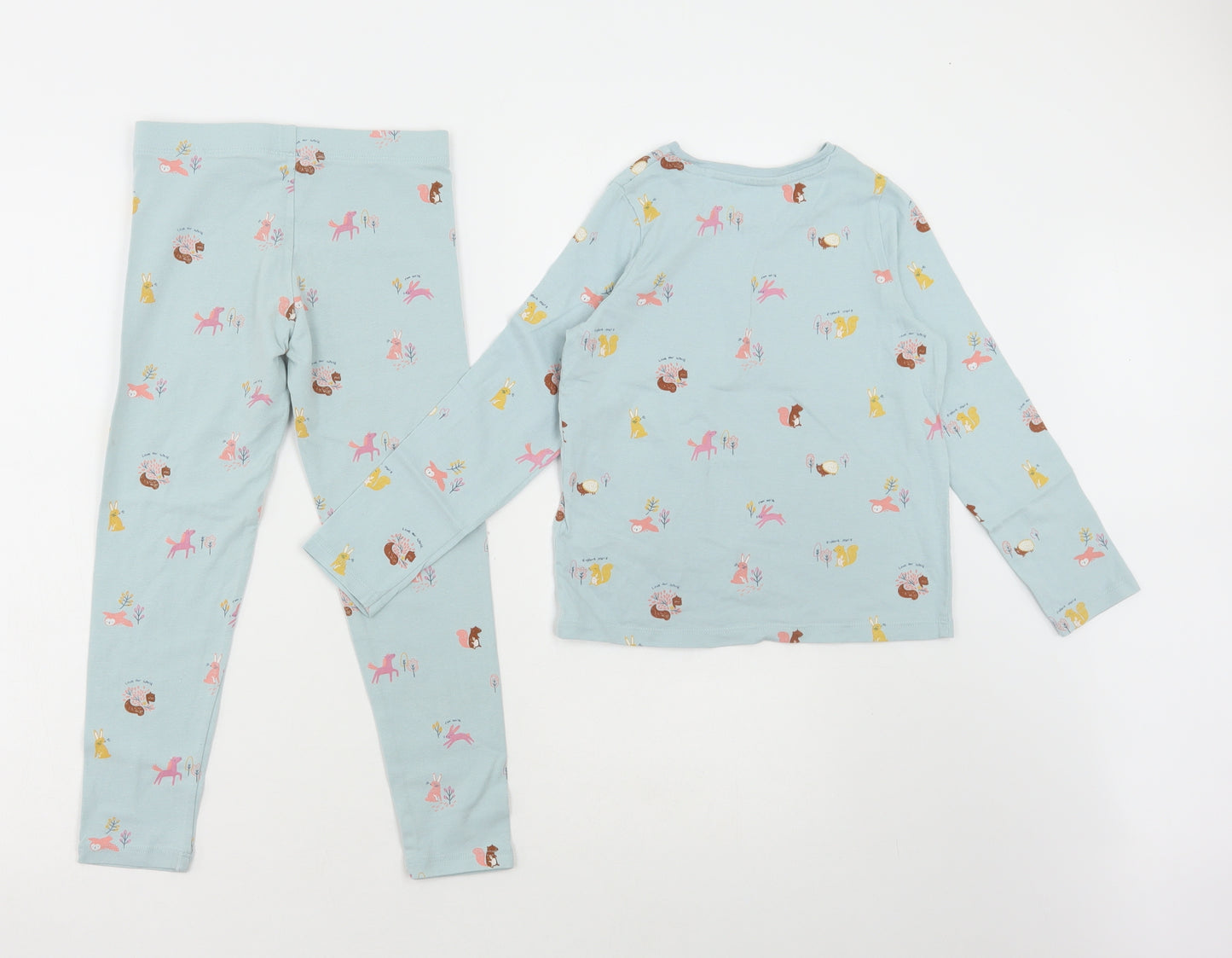 Marks and Spencer Girls Blue Geometric Cotton Trousers Outfit/Set Size 5-6 Years Pullover - Woodland Animals Print