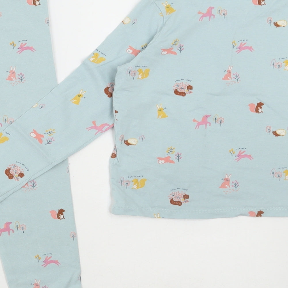 Marks and Spencer Girls Blue Geometric Cotton Trousers Outfit/Set Size 5-6 Years Pullover - Woodland Animals Print