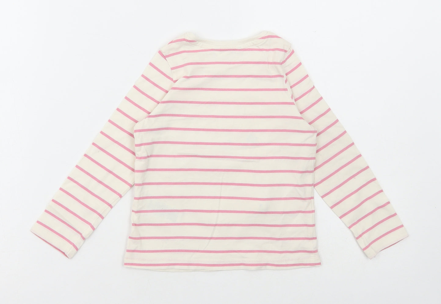 Marks and Spencer Girls White Striped Cotton Basic T-Shirt Size 3-4 Years Round Neck Pullover - Bunny Print