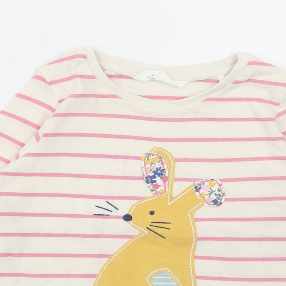 Marks and Spencer Girls White Striped Cotton Basic T-Shirt Size 3-4 Years Round Neck Pullover - Bunny Print