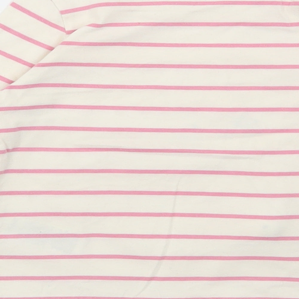 Marks and Spencer Girls White Striped Cotton Basic T-Shirt Size 3-4 Years Round Neck Pullover - Bunny Print