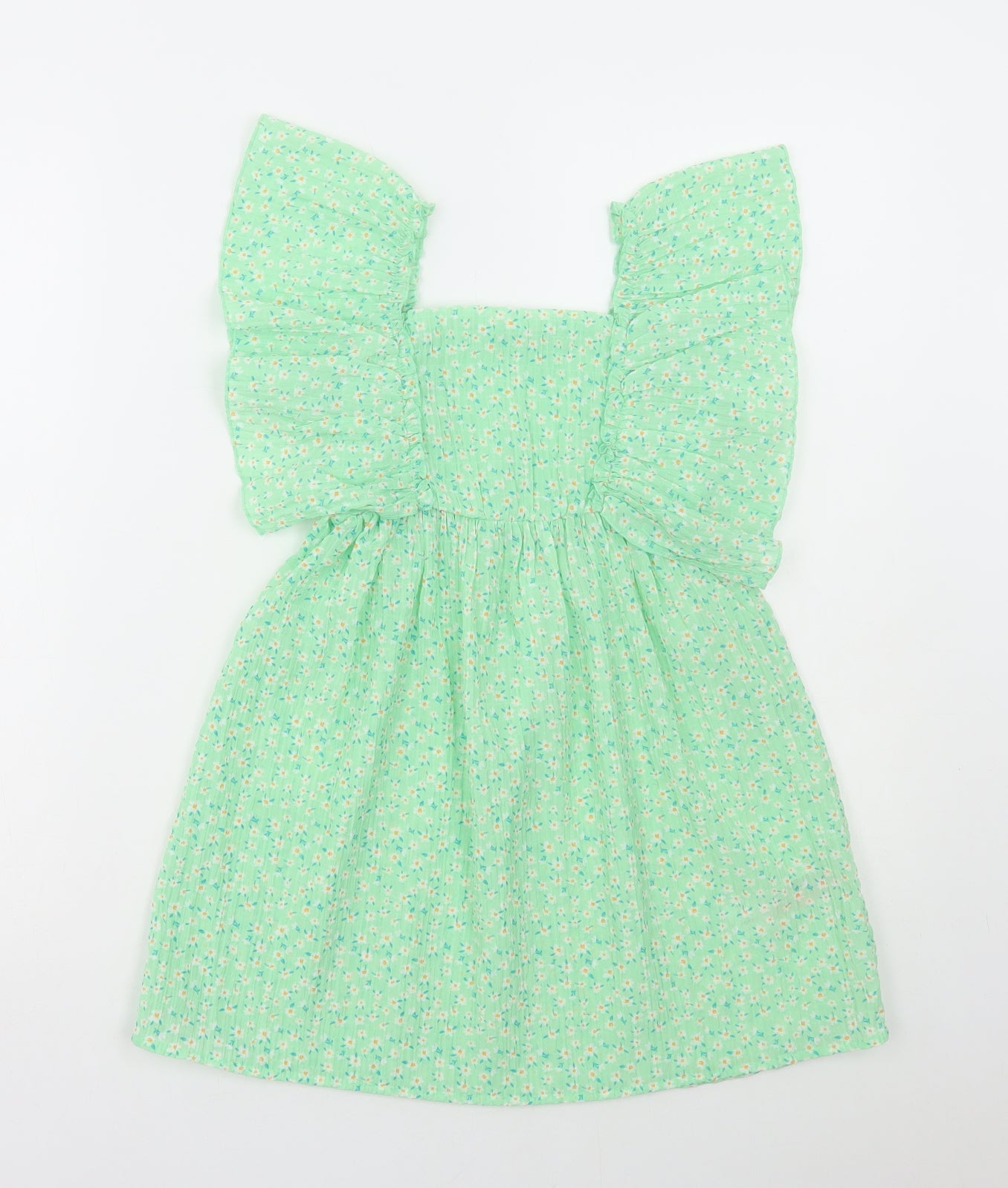 Primark Girls Green Floral Polyester A-Line Size 5-6 Years Square Neck Pullover