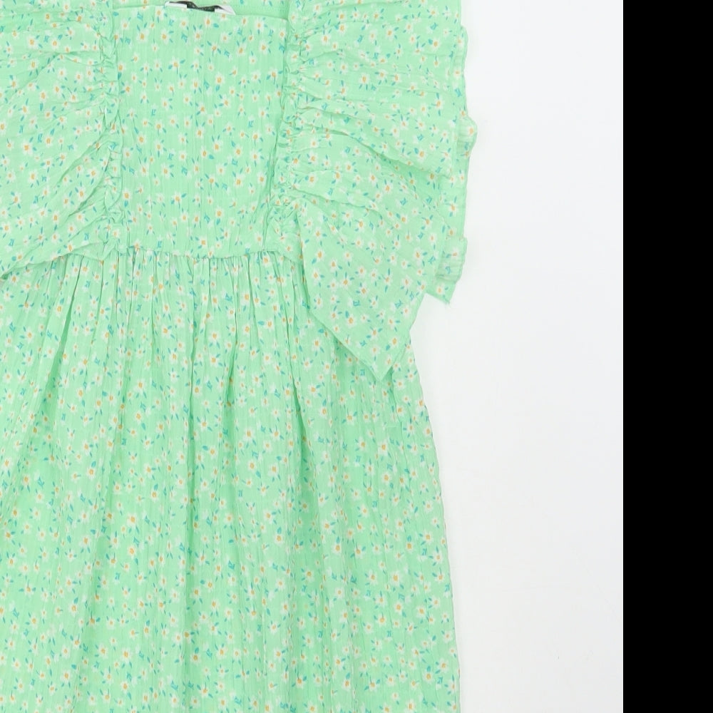 Primark Girls Green Floral Polyester A-Line Size 5-6 Years Square Neck Pullover