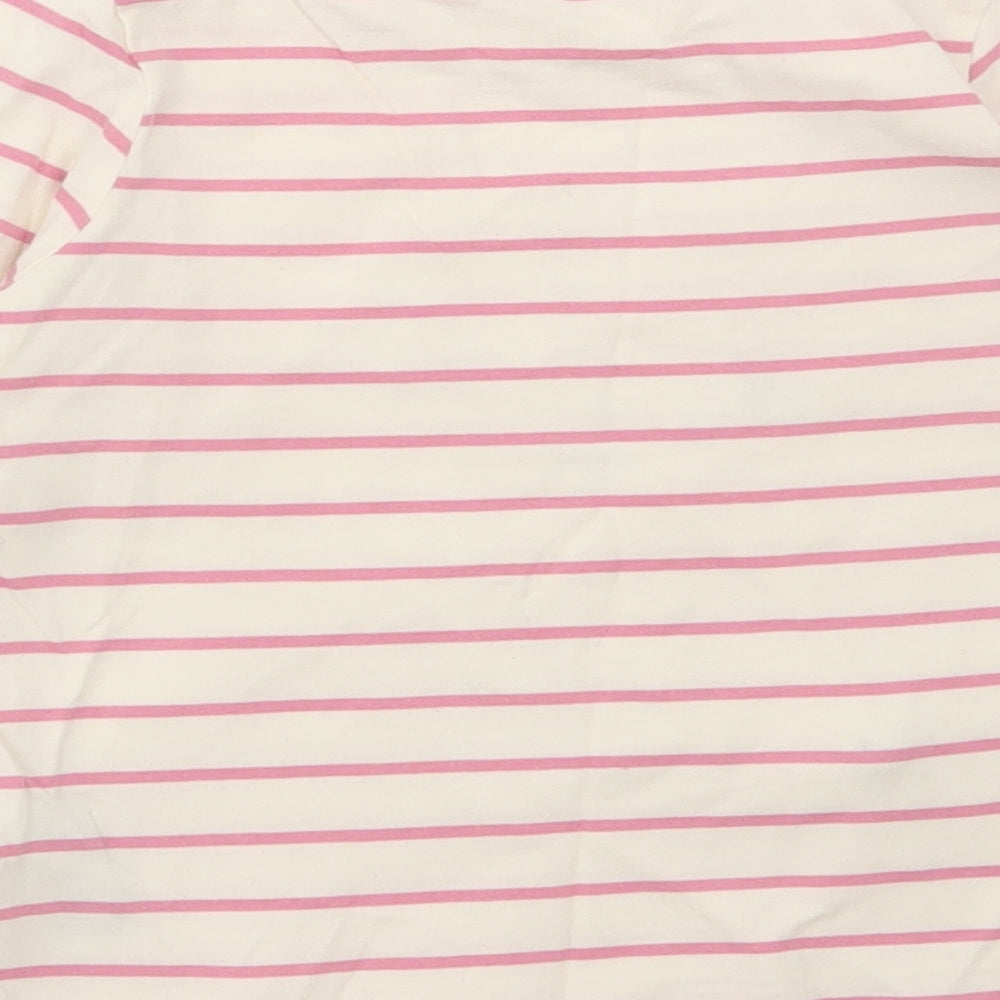 Marks and Spencer Girls White Striped Cotton Basic T-Shirt Size 5-6 Years Round Neck Pullover - Mouse Print
