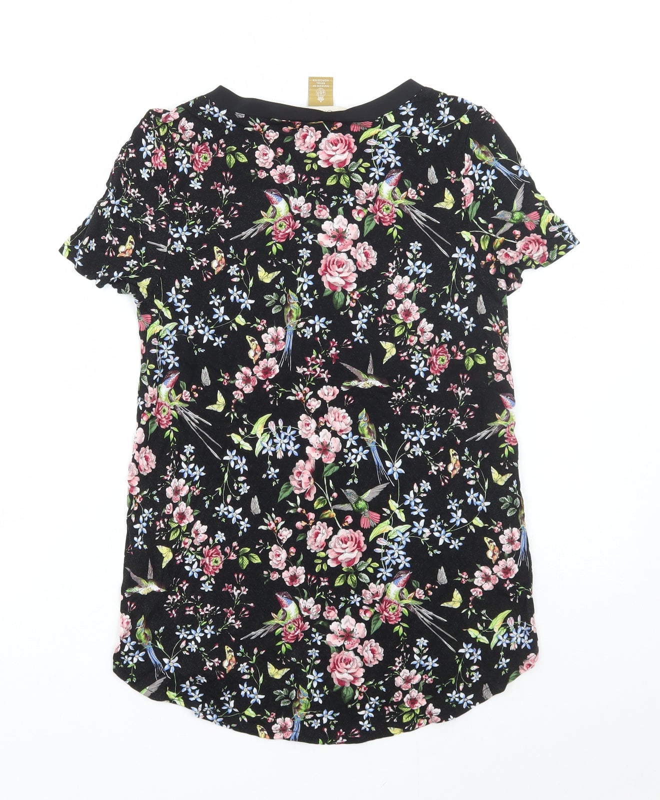 Oasis Womens Black Floral Viscose Basic T-Shirt Size XS Round Neck