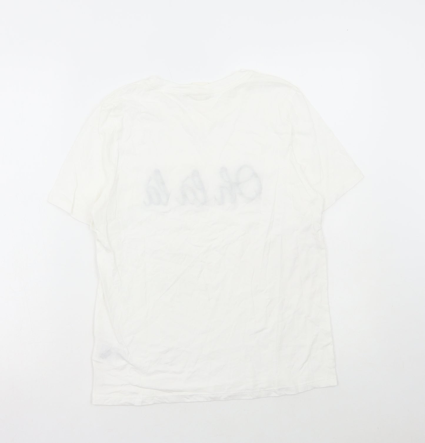 H&M Womens White Cotton Basic T-Shirt Size S Round Neck - Oh La La