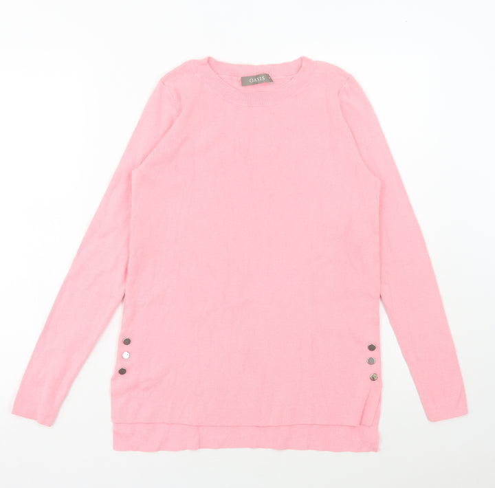Oasis Womens Pink Round Neck Cotton Pullover Jumper Size XS