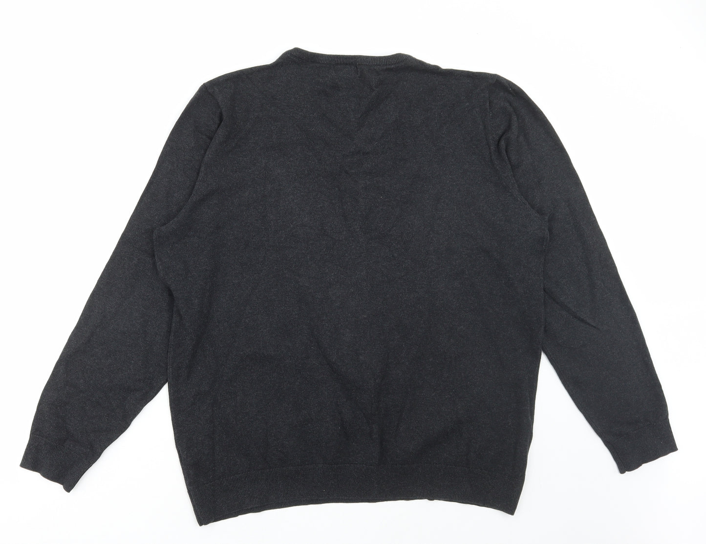F&F Mens Grey V-Neck Cotton Pullover Jumper Size XL