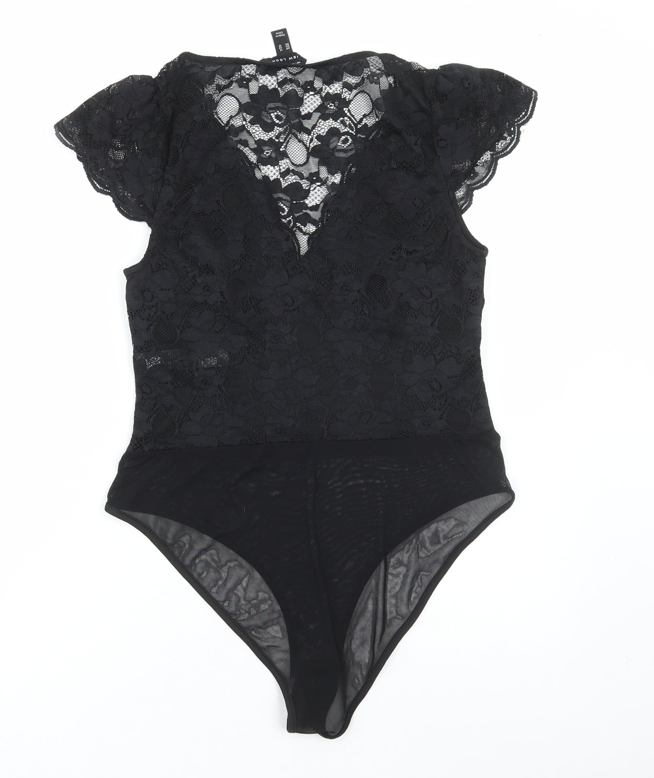 New Look Womens Black Nylon Bodysuit One-Piece Size 14 Button