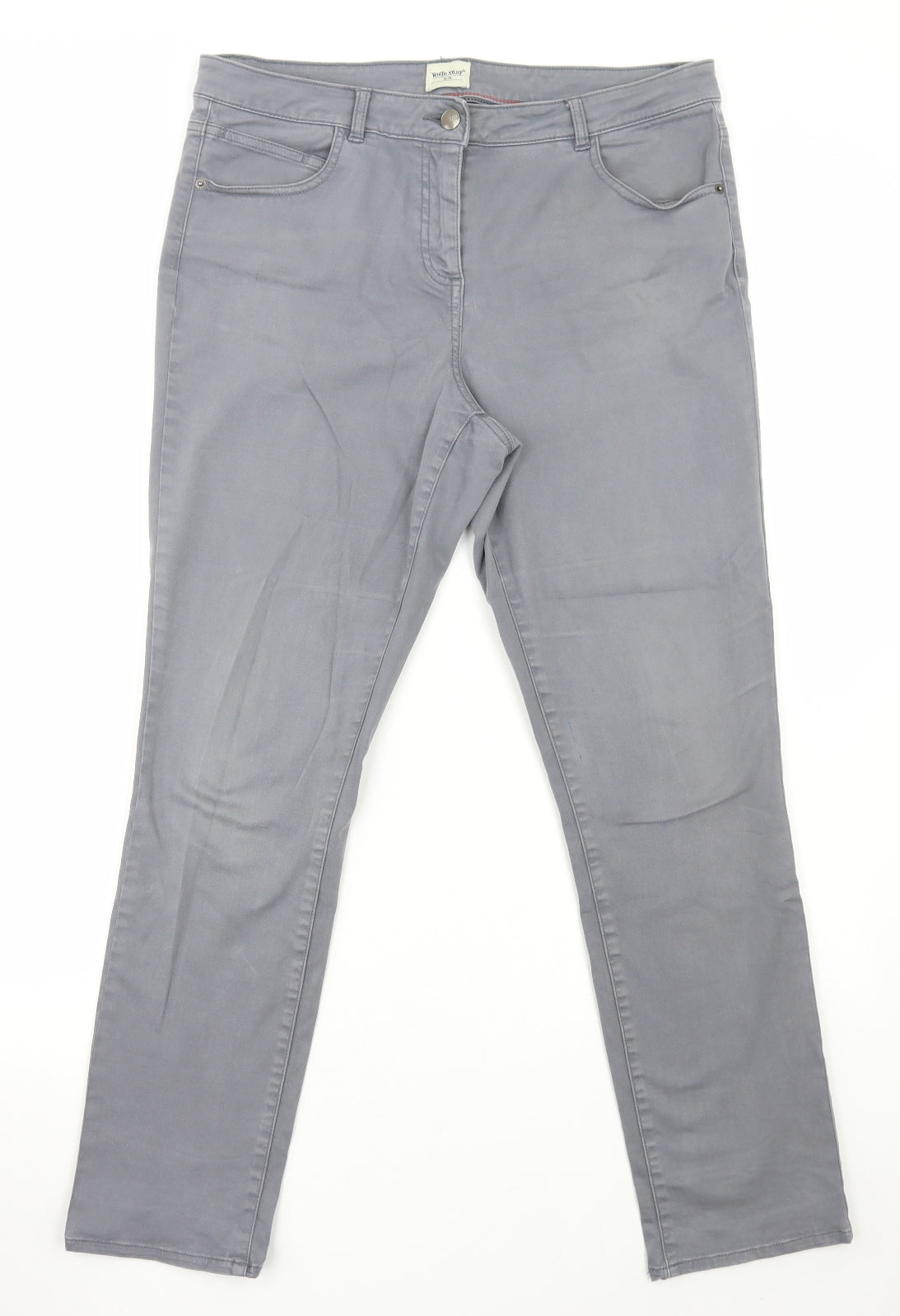 White Stuff Womens Grey Cotton Straight Jeans Size 14 L28 in Regular Zip