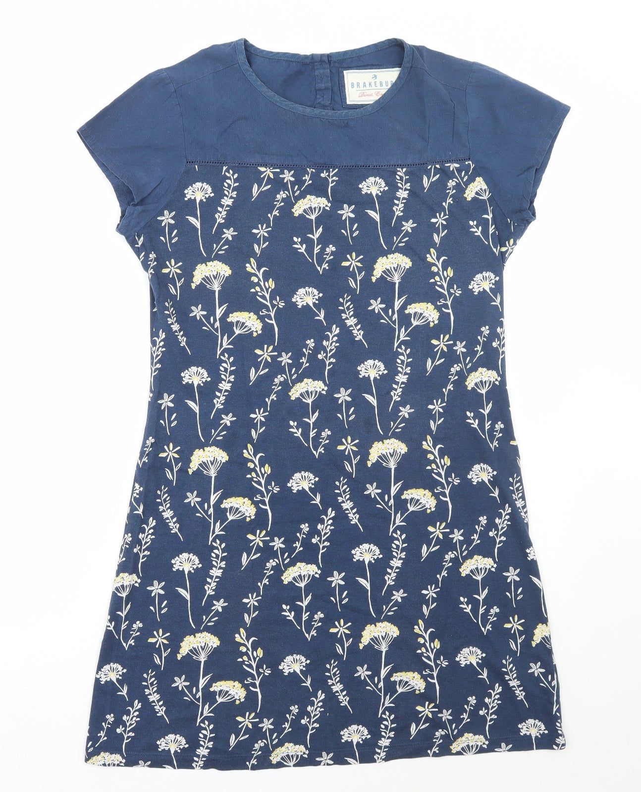 Brakeburn Womens Blue Floral Cotton A-Line Size 12 Round Neck Button