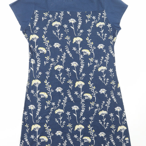 Brakeburn Womens Blue Floral Cotton A-Line Size 12 Round Neck Button