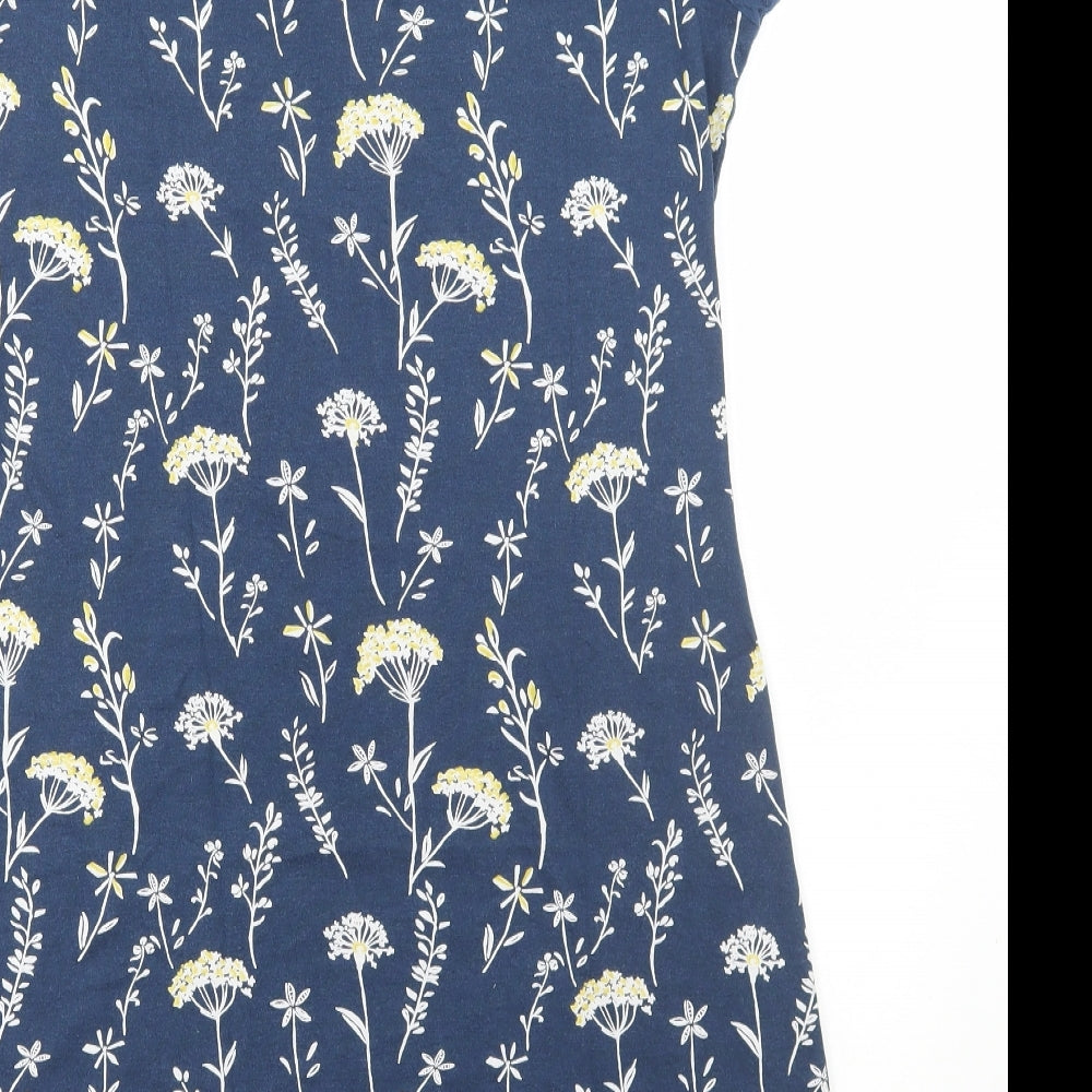 Brakeburn Womens Blue Floral Cotton A-Line Size 12 Round Neck Button