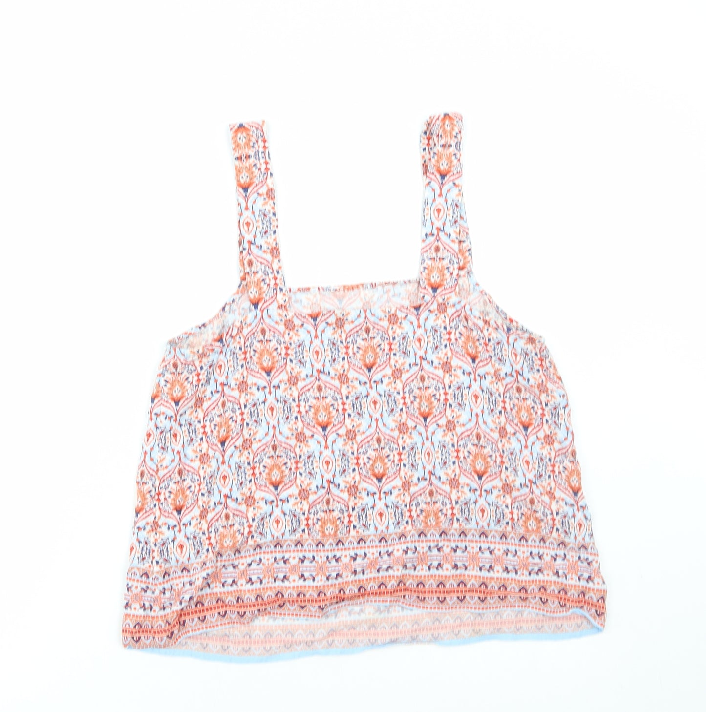 New Look Womens Orange Geometric Viscose Cropped Tank Size 14 Square Neck
