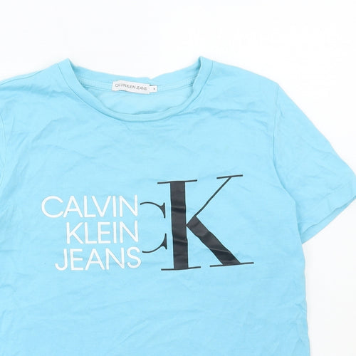 Calvin Klein Womens Blue Cotton Basic T-Shirt Size 14 Round Neck