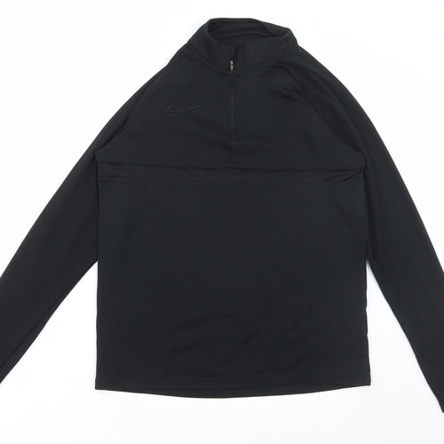 Nike Womens Black Polyester Basic T-Shirt Size M Collared Zip