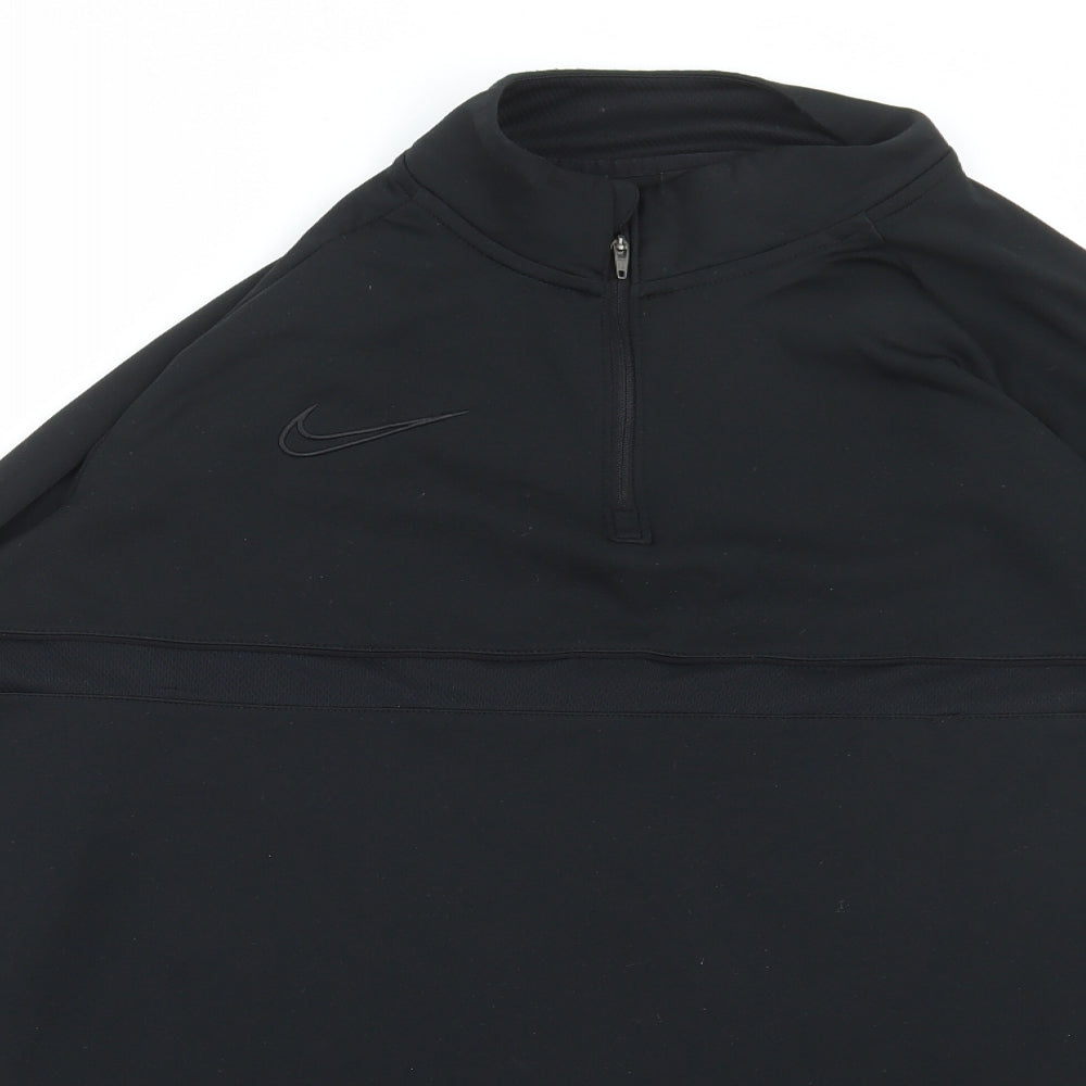 Nike Womens Black Polyester Basic T-Shirt Size M Collared Zip