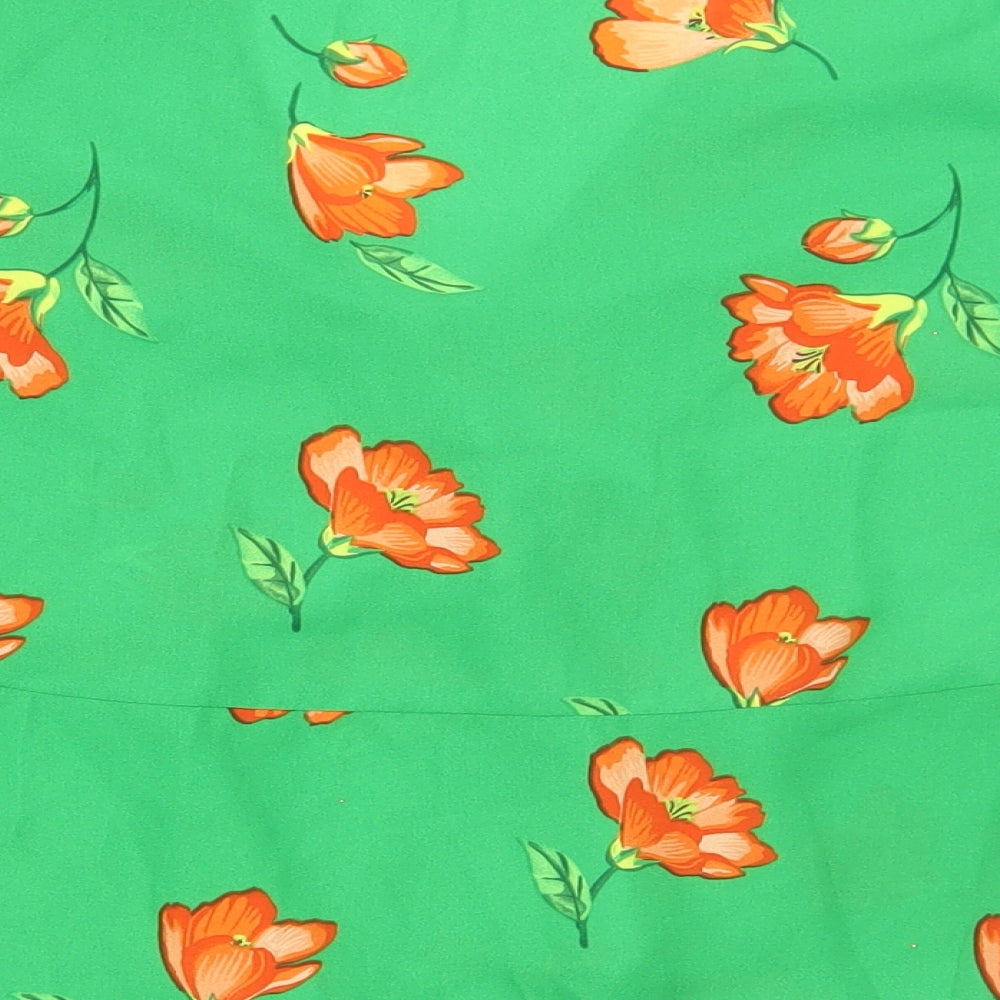 Topshop Womens Green Floral Polyester Basic Blouse Size 10 V-Neck