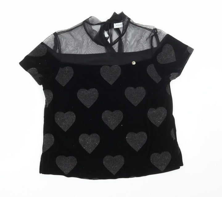 Rinascimento Womens Black Geometric Polyester Basic Blouse Size S High Neck