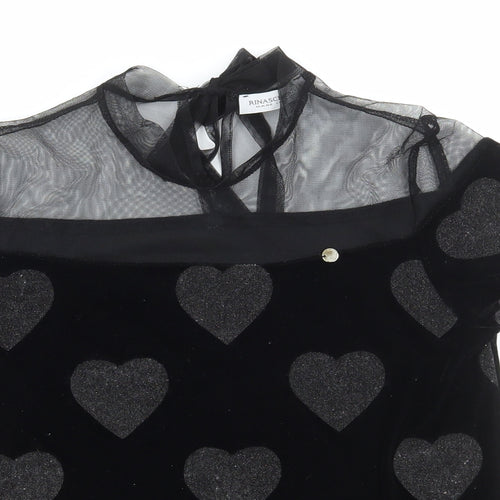 Rinascimento Womens Black Geometric Polyester Basic Blouse Size S High Neck