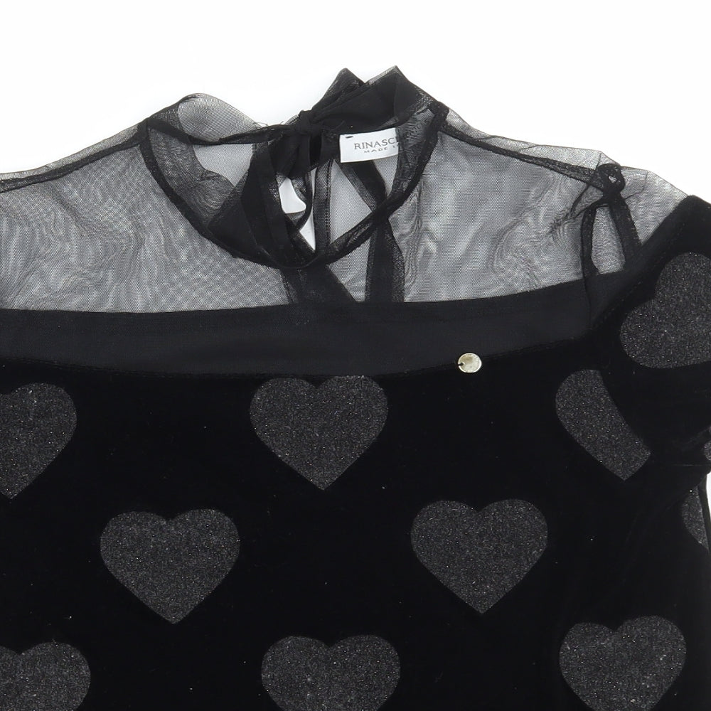 Rinascimento Womens Black Geometric Polyester Basic Blouse Size S High Neck