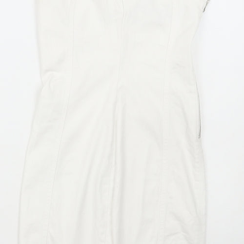 Denim & Co. Womens White Cotton Pinafore/Dungaree Dress Size 8 Halter Zip