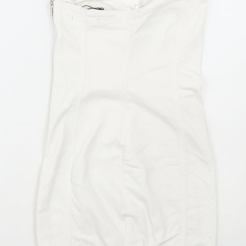 Denim & Co. Womens White Cotton Pinafore/Dungaree Dress Size 8 Halter Zip