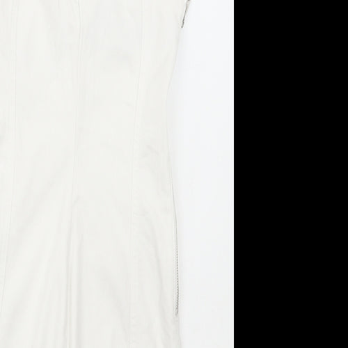 Denim & Co. Womens White Cotton Pinafore/Dungaree Dress Size 8 Halter Zip