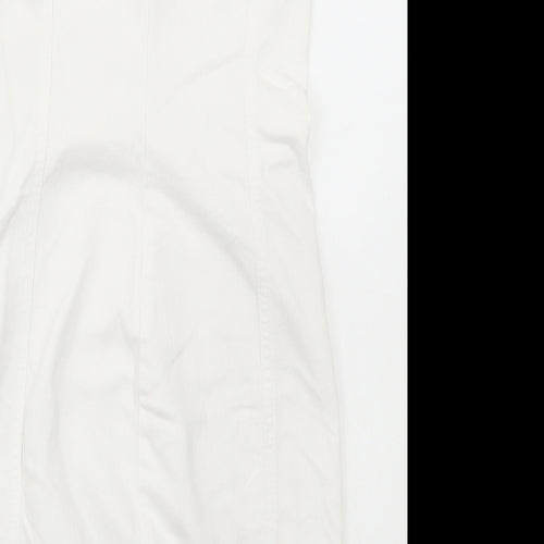 Denim & Co. Womens White Cotton Pinafore/Dungaree Dress Size 8 Halter Zip