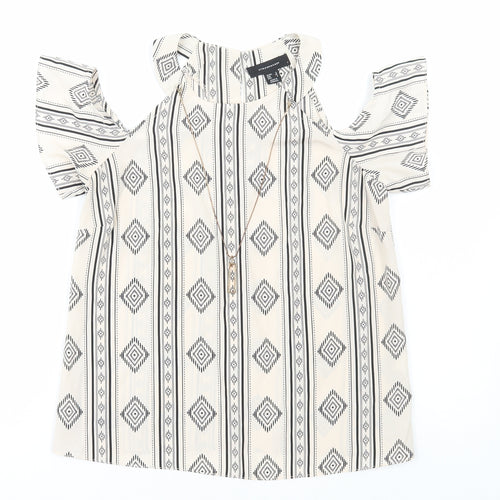 Atmosphere Womens Ivory Geometric Polyester Basic Blouse Size 8 Round Neck