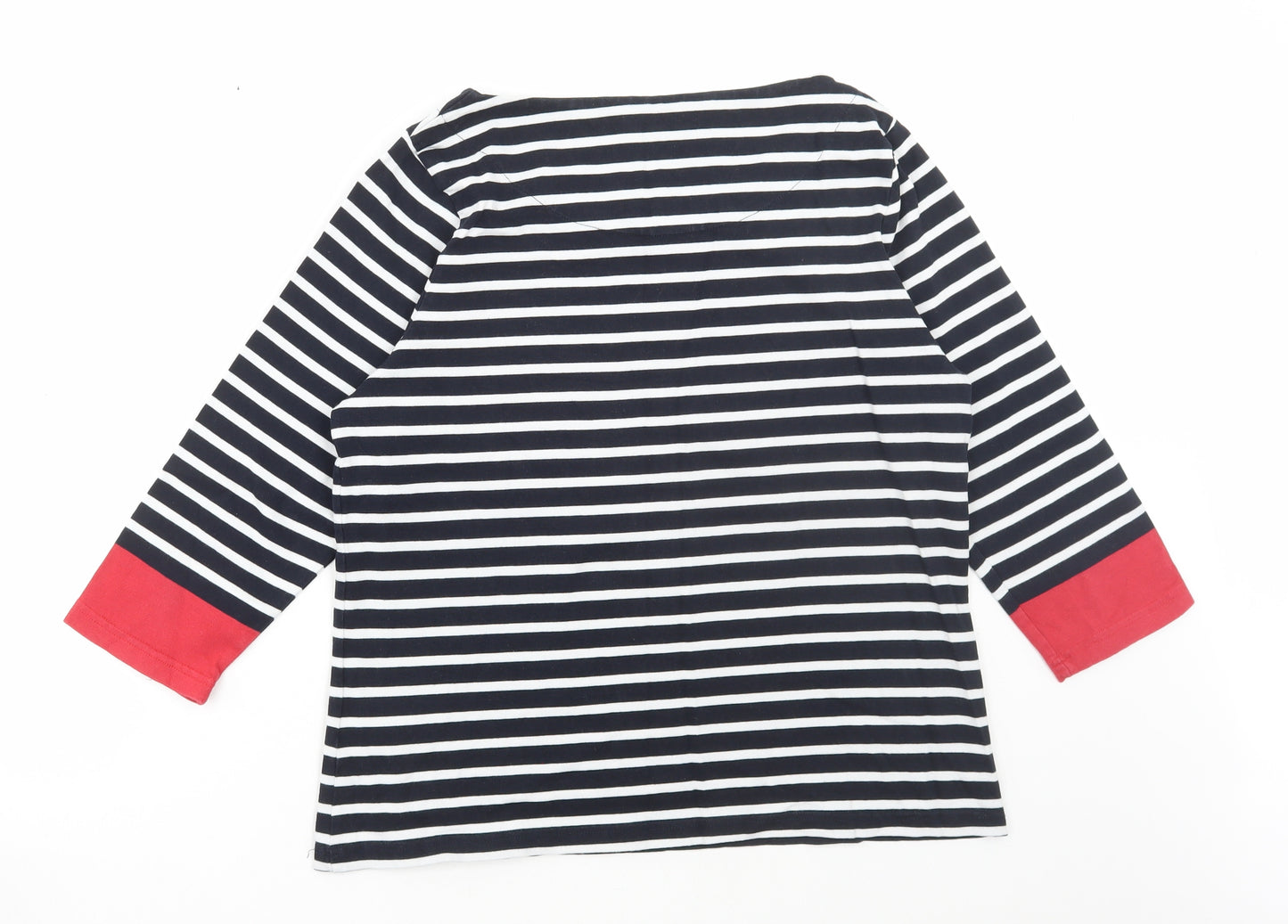 White Stuff Womens Black Striped Cotton Basic T-Shirt Size 14 Scoop Neck