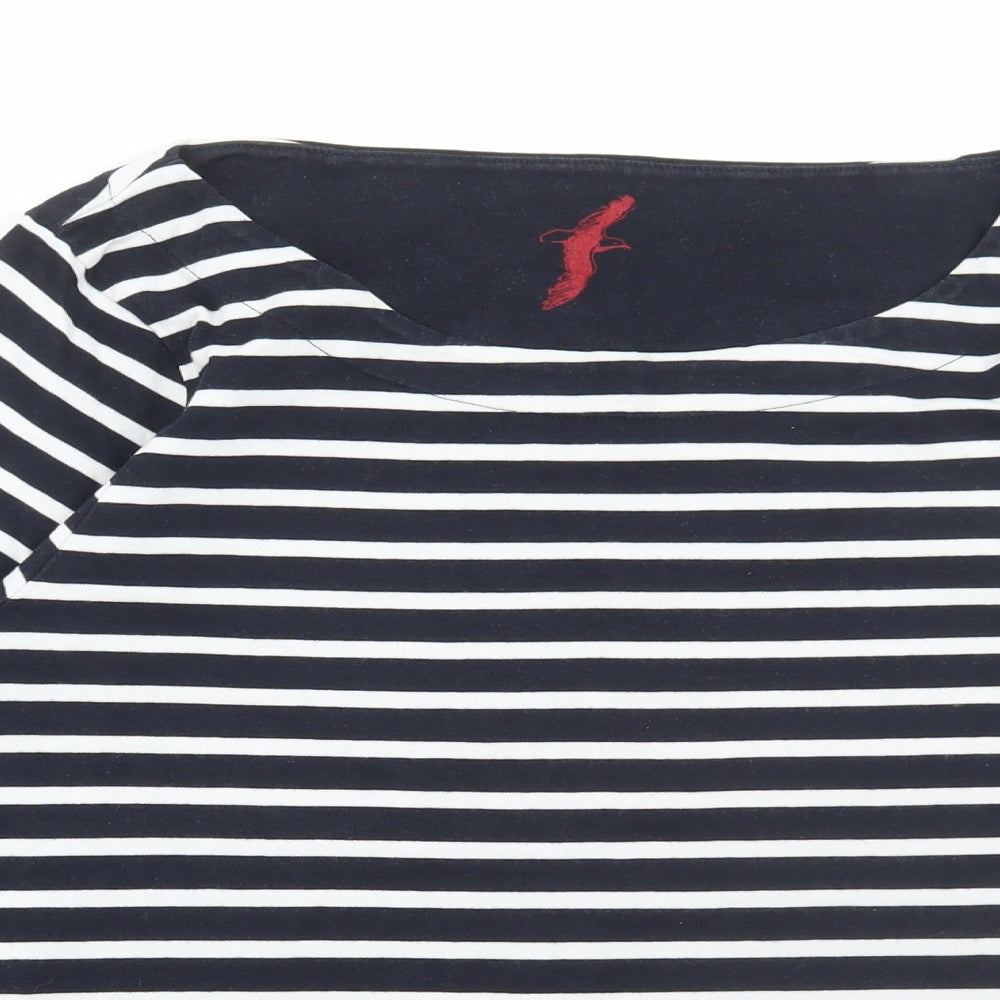 White Stuff Womens Black Striped Cotton Basic T-Shirt Size 14 Scoop Neck