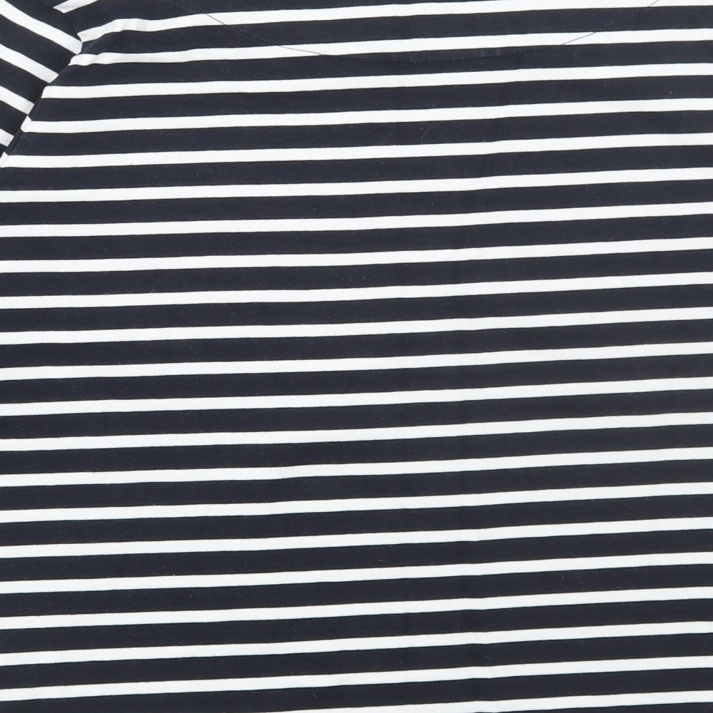 White Stuff Womens Black Striped Cotton Basic T-Shirt Size 14 Scoop Neck