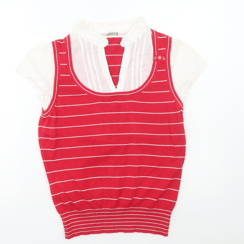 Oasis Womens Red Collared Striped Cotton Vest Jumper Size 14
