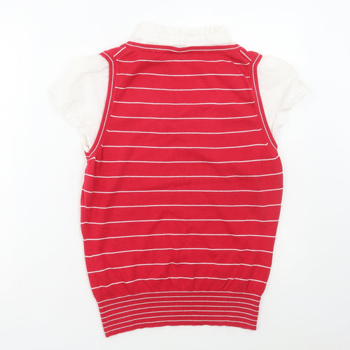 Oasis Womens Red Collared Striped Cotton Vest Jumper Size 14