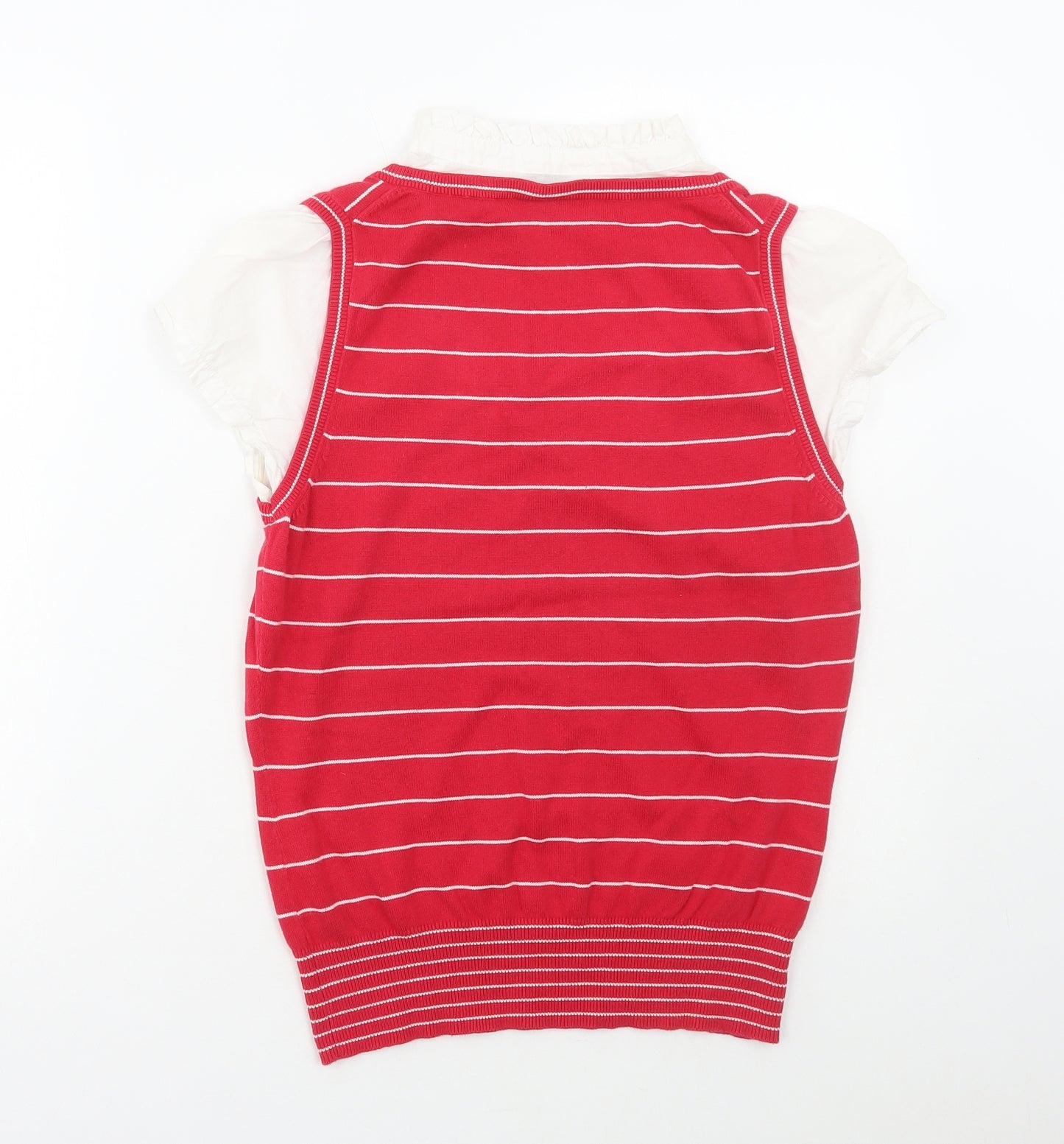 Oasis Womens Red Collared Striped Cotton Vest Jumper Size 14