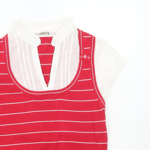 Oasis Womens Red Collared Striped Cotton Vest Jumper Size 14