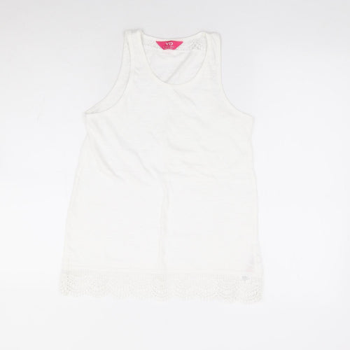 Primark Girls White 100% Cotton Basic Tank Size 12-13 Years Round Neck Pullover