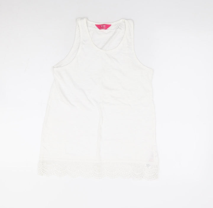 Primark Girls White 100% Cotton Basic Tank Size 12-13 Years Round Neck Pullover