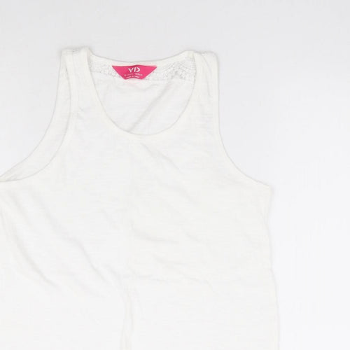 Primark Girls White 100% Cotton Basic Tank Size 12-13 Years Round Neck Pullover