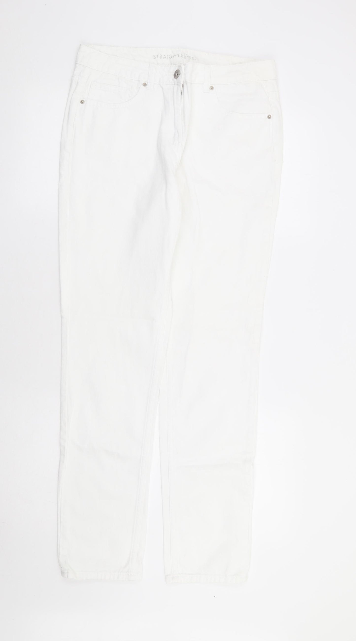 NEXT Womens White Cotton Straight Jeans Size 10 L31 in Regular Zip