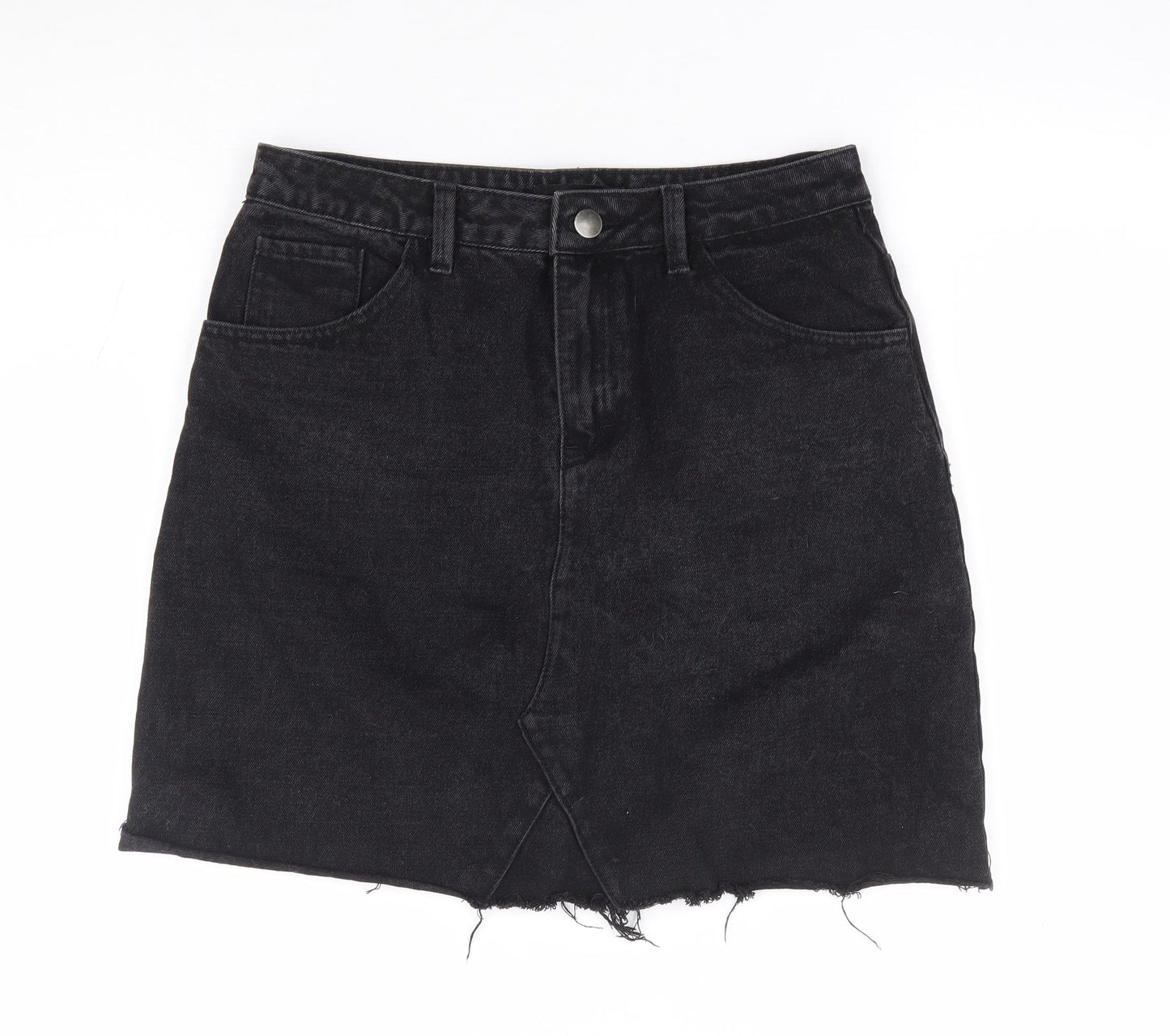 Peacocks Womens Black Cotton Mini Skirt Size 10 Zip - Distressed Hem