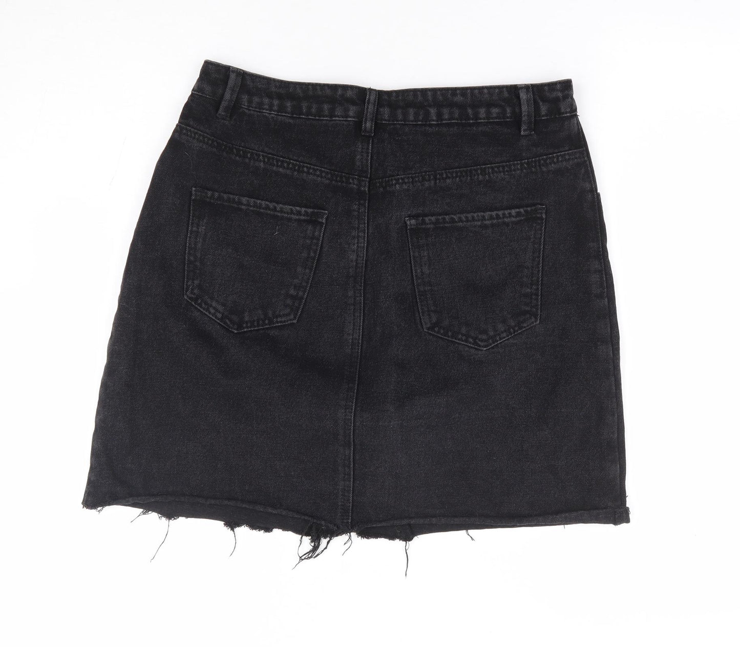 Peacocks Womens Black Cotton Mini Skirt Size 10 Zip - Distressed Hem