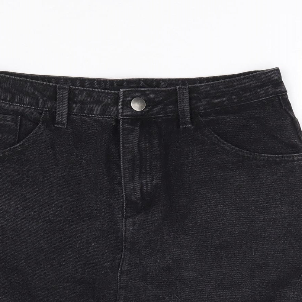 Peacocks Womens Black Cotton Mini Skirt Size 10 Zip - Distressed Hem