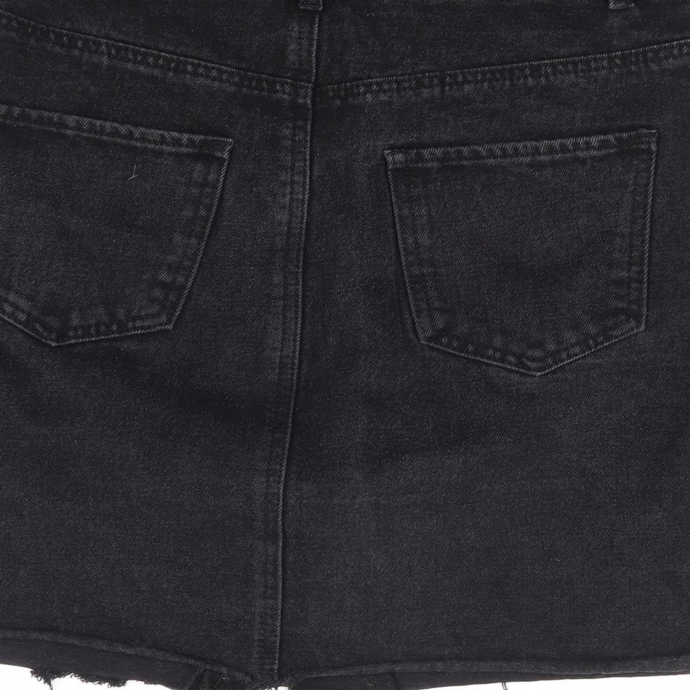 Peacocks Womens Black Cotton Mini Skirt Size 10 Zip - Distressed Hem