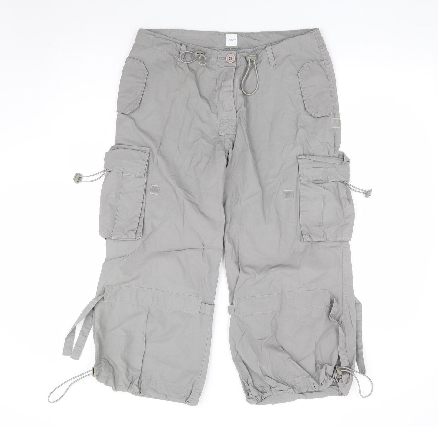 New Look Womens Grey Cotton Cargo Trousers Size 12 L23 in Regular Button - Cropped