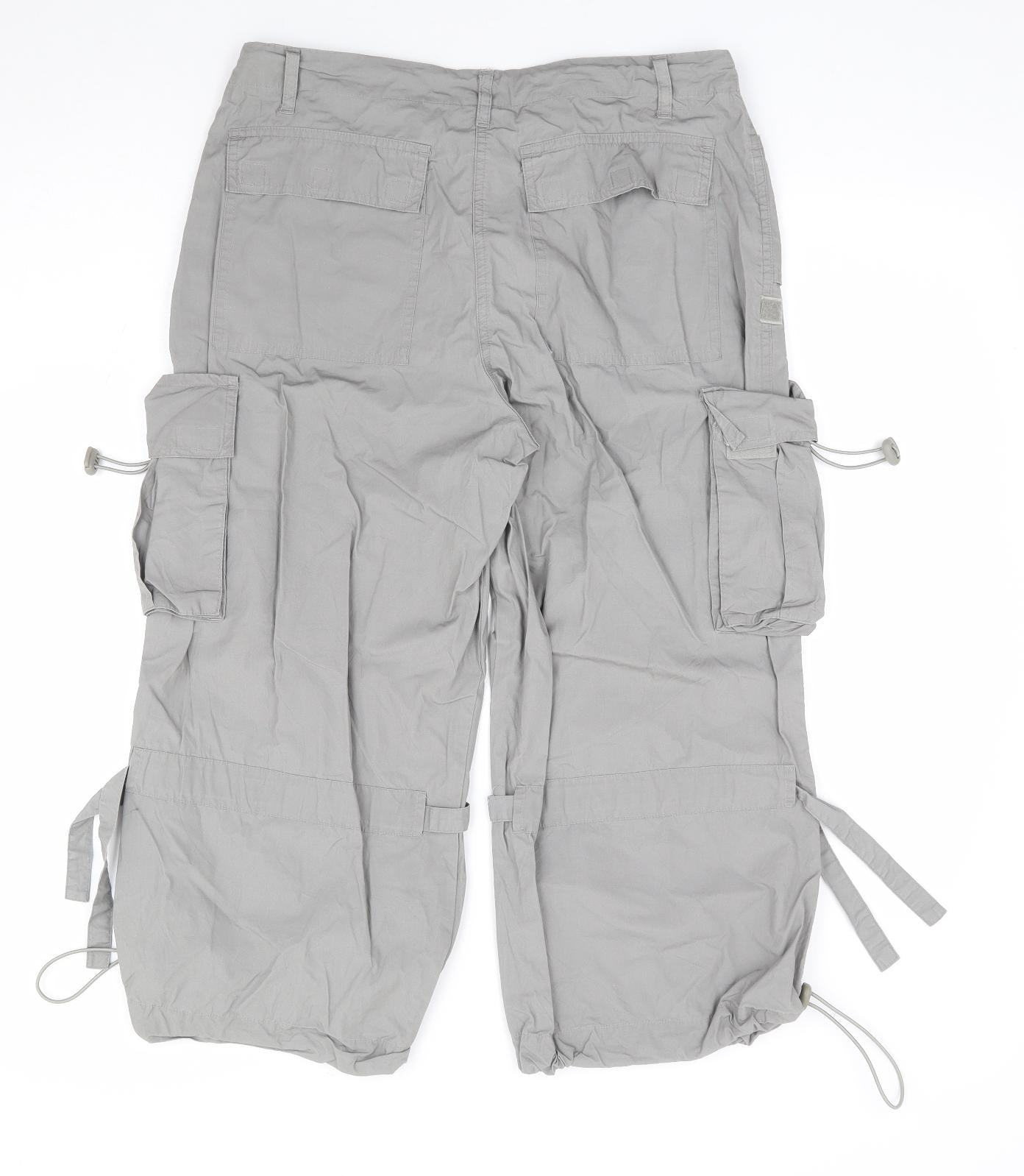 New Look Womens Grey Cotton Cargo Trousers Size 12 L23 in Regular Button - Cropped