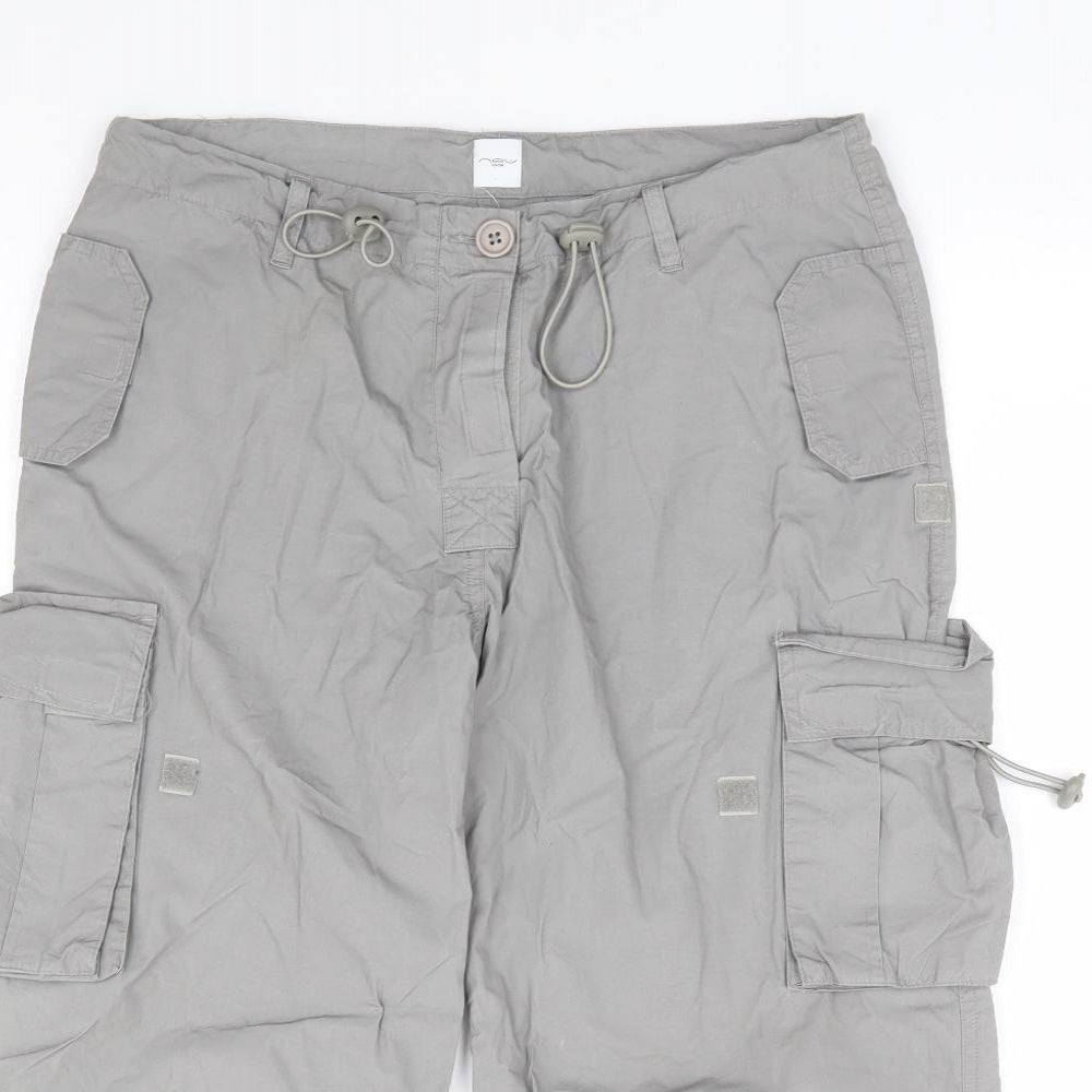 New Look Womens Grey Cotton Cargo Trousers Size 12 L23 in Regular Button - Cropped