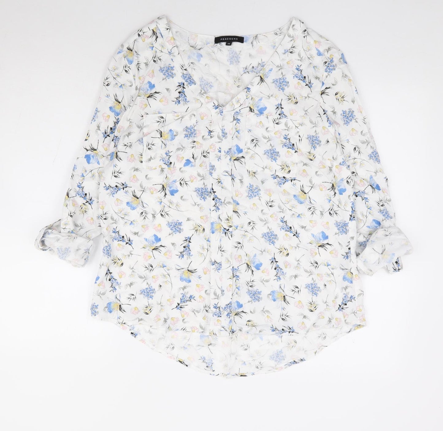 Peacocks Womens Multicoloured Floral Viscose Jersey Blouse Size 14 V-Neck