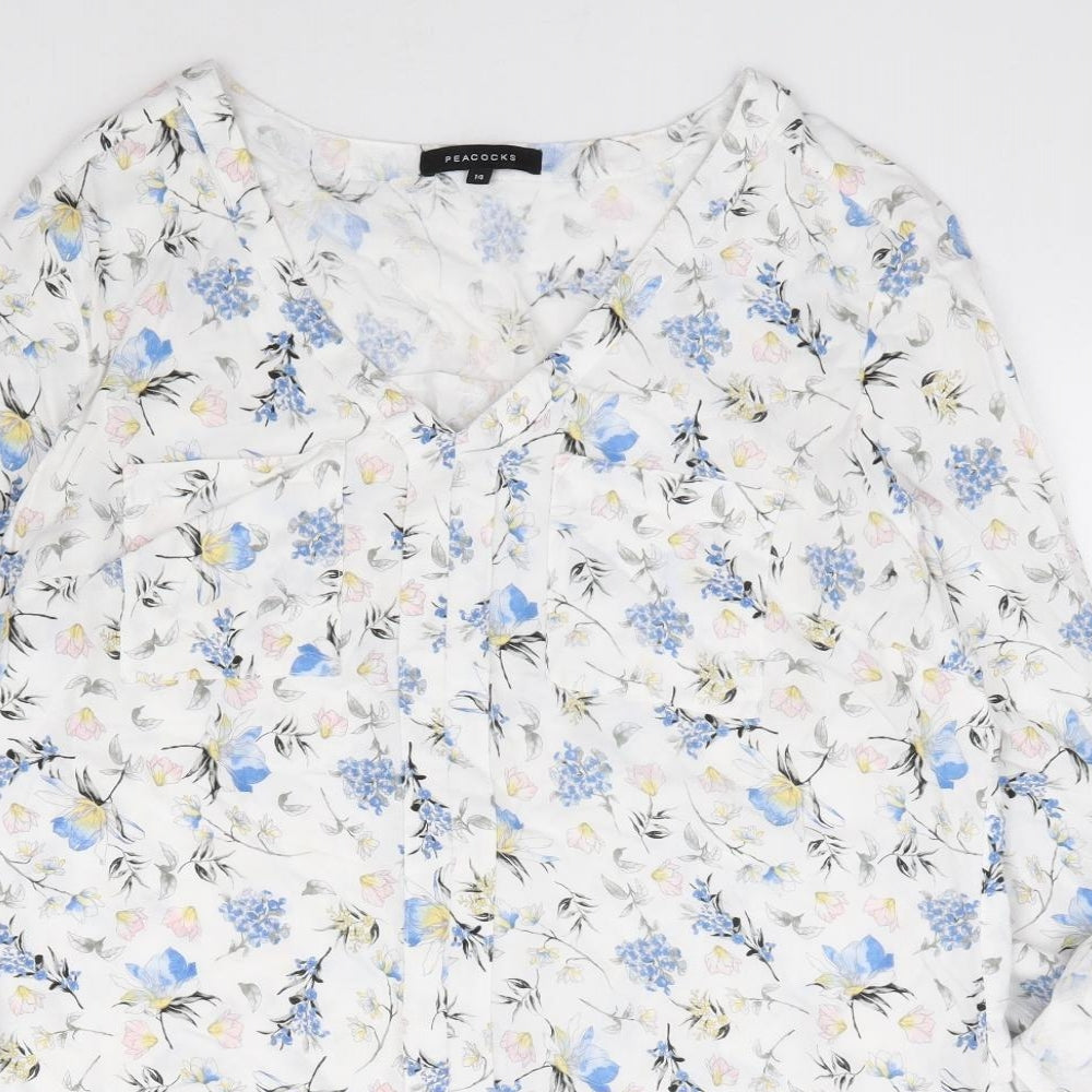 Peacocks Womens Multicoloured Floral Viscose Jersey Blouse Size 14 V-Neck